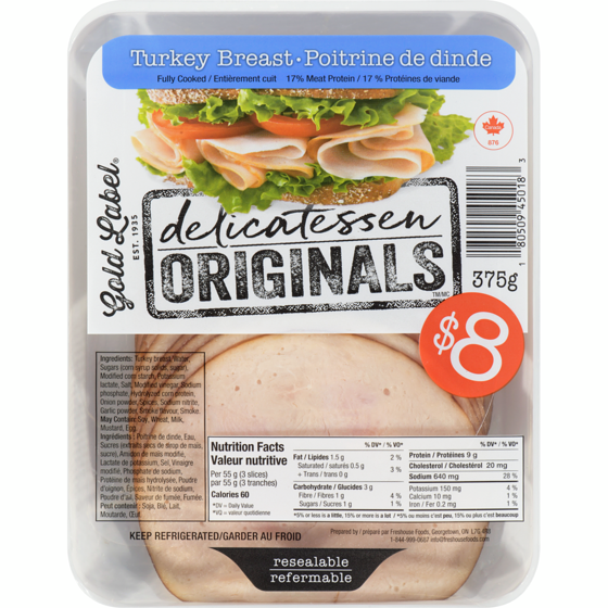 Gold Label Delicatessen Originals Turkey Breast 375 g, $2.13/100g
