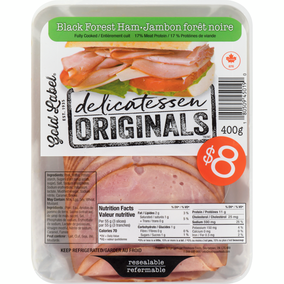 Gold Label Delicatessen originals jambon forêt noire 400 g, 2,00 $/100g