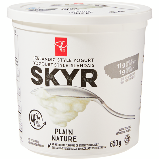 President's Choice Icelandic Style Skyr Plain Yogurt  650 g, $0.92/100g