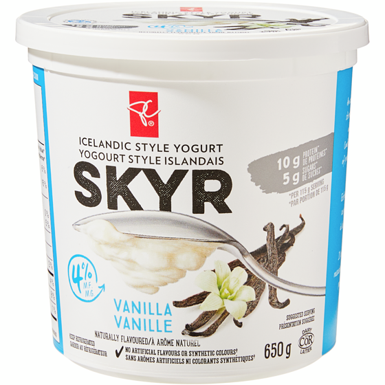 President's Choice Icelandic Style Skyr Vanilla Yogurt  650 g, $0.92/100g