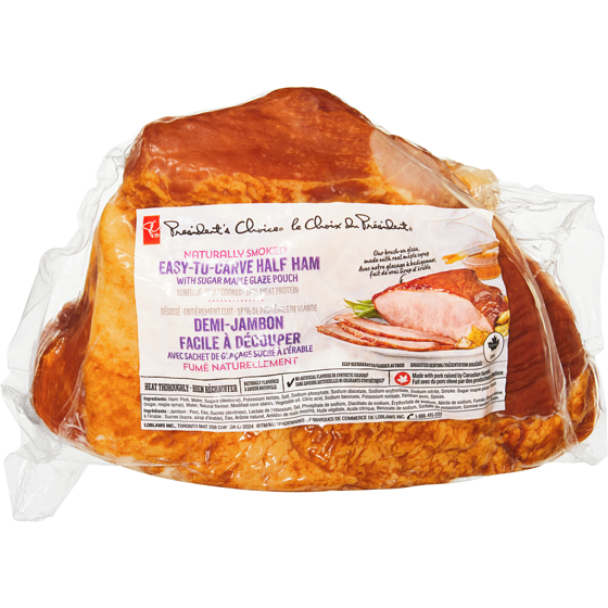 President's Choice Naturally Smoked Easy to Carve Half Ham with Sugar Maple Glaze Pouch $12.10/1kg $5.49/1lb
