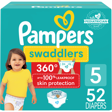 Pampers Swaddlers 360 Pull-On Diapers, Size 5 (27+ lbs), 52 Count, for up to 100% Leakproof Skin Protection 52 ea, $0.56/1ea