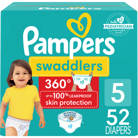 Pampers Swaddlers 360 Pull-On Diapers, Size 5 (27+ lbs), 52 Count, for up to 100% Leakproof Skin Protection 52 ea, $0.48/1ea