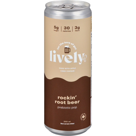 LIVELY Prebiotic Pop Rockin' Root Beer 355 ml, $0.93/100ml