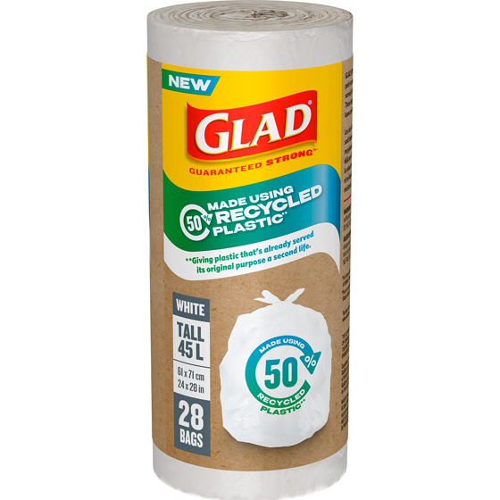 Glad Bags White Tall 45 L 28 ea, $0.32/1ea