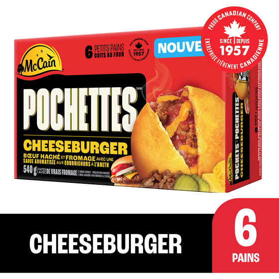 McCain Pochettesᴹᴰ Cheeseburger, Hamburger avec fromage paquet de 6 540 g, 1,20 $/100g