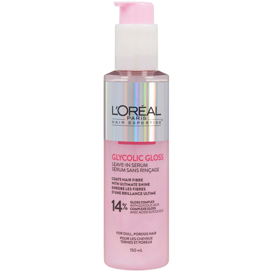 L’Oréal Sérum brillance sans rinçage glycolic gloss 150 ml, 7,66 $/100ml