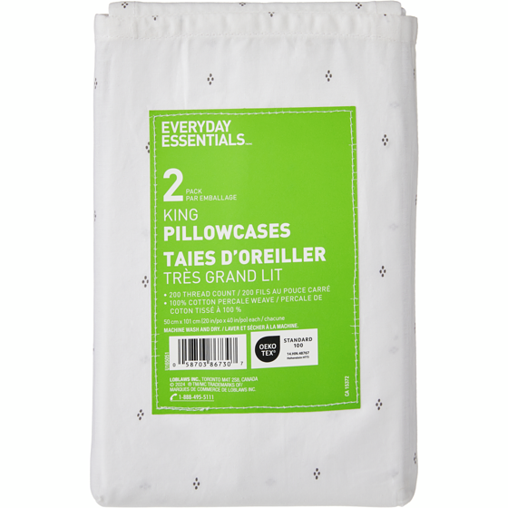 Everyday Essentials King Percale Pillowcases 2 Piece Set 1 ea, $10.00/1ea