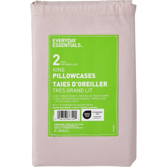 Everyday Essentials King Percale Pillowcases 2 Piece Set 1 ea, $10.00/1ea