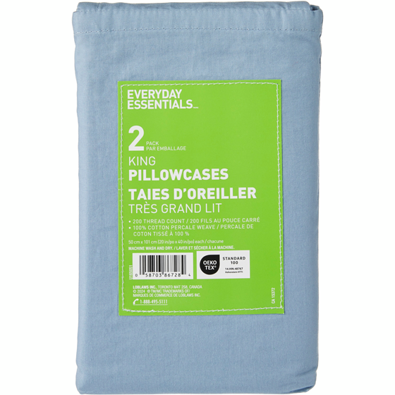 Everyday Essentials King Percale Pillowcases 2 Piece Set 1 ea, $10.00/1ea