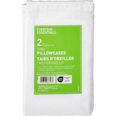 Everyday Essentials King Percale Pillowcases 2 Piece Set 1 ea, $10.00/1ea