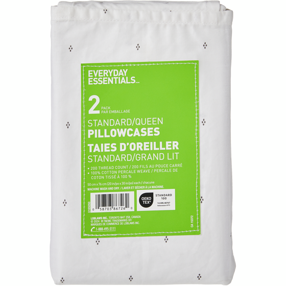 Everyday Essentials Queen Percale Pillowcases 2 Piece Set 1 ea, $6.00/1ea