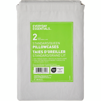 Everyday Essentials Queen Percale Pillowcases 2 Piece Set, Grey 1 ea, $6.00/1ea