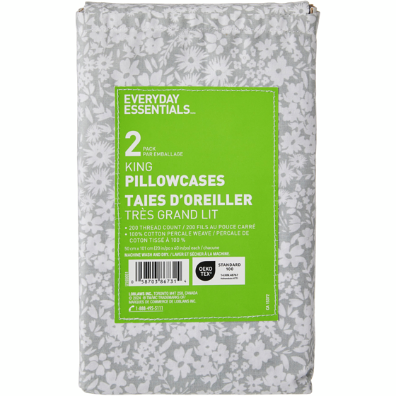 Everyday Essentials King Percale Pillowcases 2 Piece Set 1 ea, $10.00/1ea
