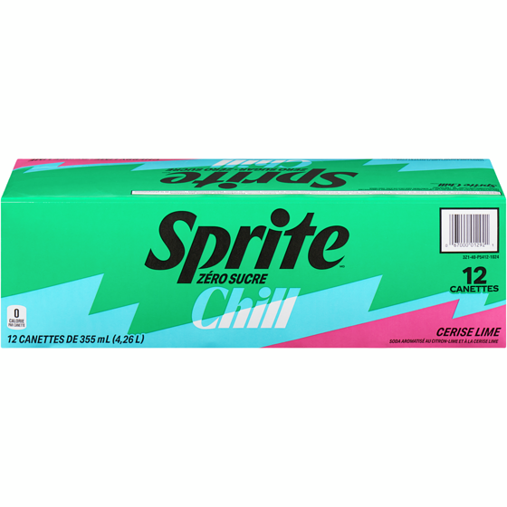 Sprite Zéro sucre soda aromatisé au citron-lime et à la cerise lime 12x355.0 ml, 0,21 $/100ml