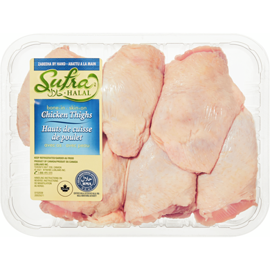 Sufra Halal Bone in Skin on Chicken Thighs 840 g, $1.19/100g