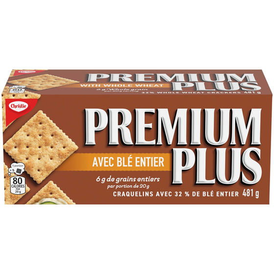 Christie Premium Plus, craquelins de blé entier, la marque de craquelins soda préférée du Canada 481 g, 1,25 $/100g