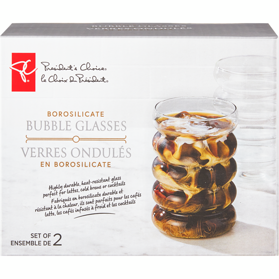 President's Choice Borosilicate Bubble Glasses 2 Piece Set 1 ea, $12.00/1ea