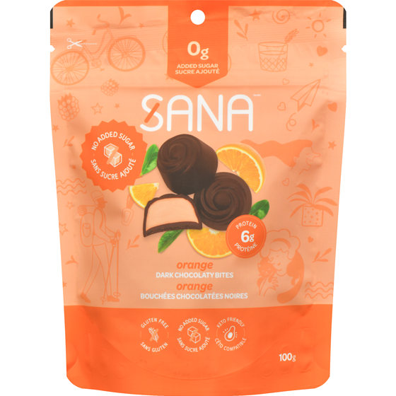 Sana Dark Chocolaty Bites Orange 100 g, $7.99/100g