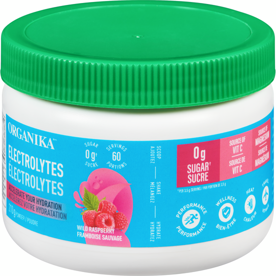 Organika Électrolytes poudre framboise sauvage 210 g, 27,14 $/100g