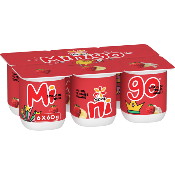 Yoplait Duo Minigo 2 % saveurs variées,Fraise/ Fraise-Banane/ Fraise-Vanille Saveur De,6ct 6x60.0 g, 1,05 $/100g