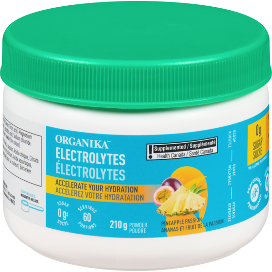 Organika Électrolytes poudre ananas et fruit de la passion 210 g, 27,14 $/100g