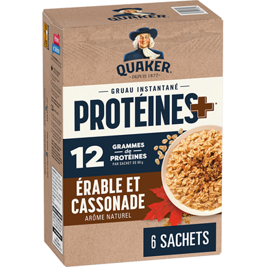 Quaker Protéines+ gruau instantané saveur Érable et cassonade, 6 sachets 360 g, 2,22 $/100g