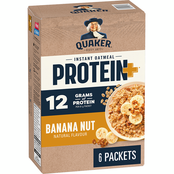 Quaker Protein+ Instant Oatmeal, Banana Nut Flavour, 6 packets 366 g, $2.18/100g