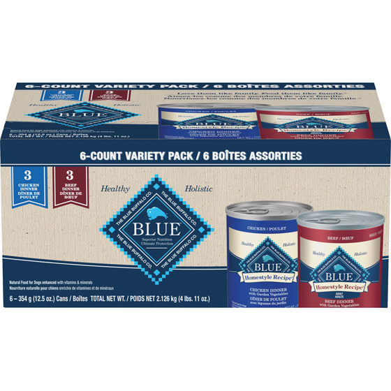 Blue Buffalo Natural Food For Dogs Enhanced With Vitamins & Minerals 6-Count Variety Pack 2126.21 g, $1.10/100g