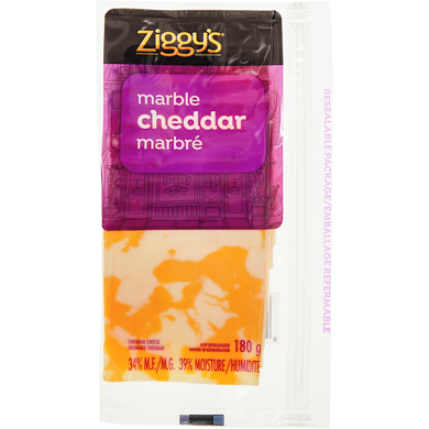 Ziggy’s Cheddar marbré en tranches 180 g, 2,78 $/100g