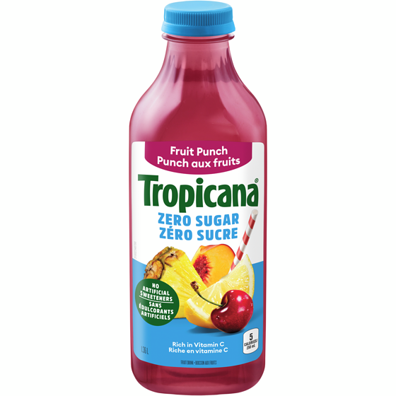 Tropicana Zero Sugar Fruit Punch 1.36 l, $0.37/100ml