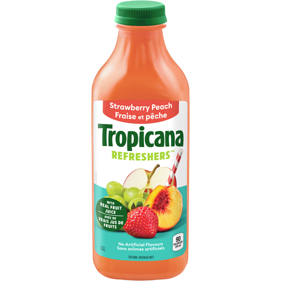 Tropicana Refreshers Strawberry Peach 1.36 l, $0.37/100ml