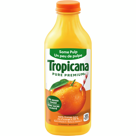 Tropicana Jus d'orange un peu de pulpe 1.36 l, 0,37 $/100ml