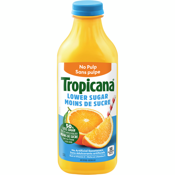 Tropicana Orange Juice Lower Sugar, No Pulp 1.36 l, $0.40/100ml
