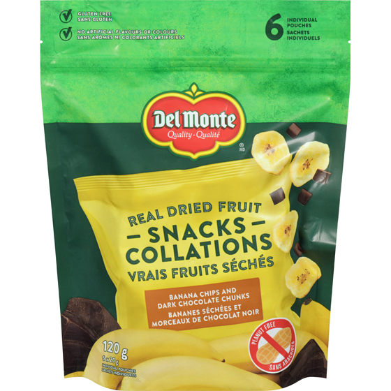 Del Monte Collations bananes séchées et morceaux de chocolat noir 120 g, 4,41 $/100g