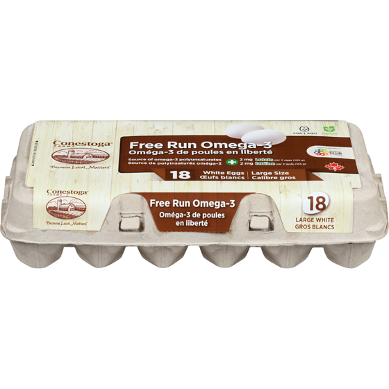 Conestoga Eggs White Eggs Free Run Omega-3 Large Size 18 ea, $0.57/1ea