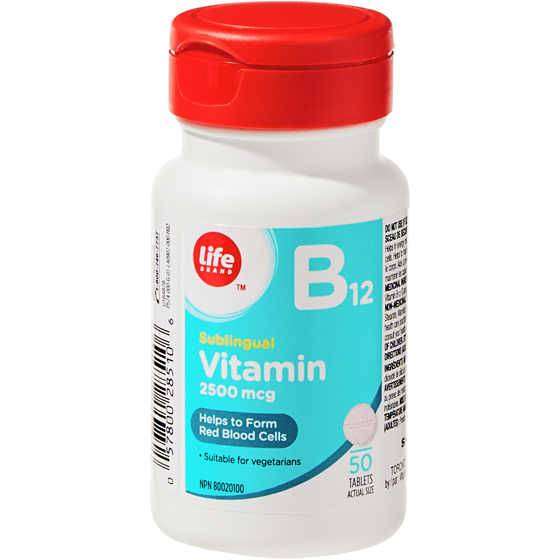 Life Vitamine B12 sublinguale à 2 500 mcg, 50 comprimés  50 ea, 0,11 $/1ch