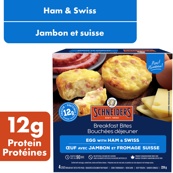 Schneiders Ham & Swiss Egg Breakfast Bites, 4 per pack 224 g, $2.46/100g