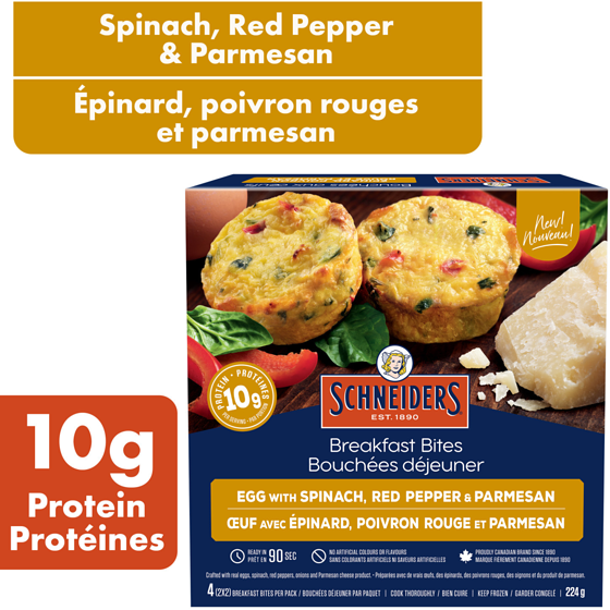 Schneiders Meat Pie Egg With Spinach, Red Pepper & Parmesan Breakfast Bites, 4 per pack 224 g, $2.46/100g