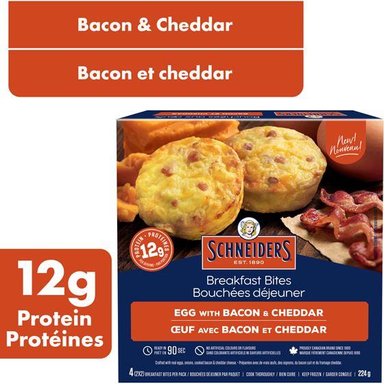 Schneiders Egg with Bacon & Cheddar Breakfast Bites, 4 per pack 224 g, $2.46/100g