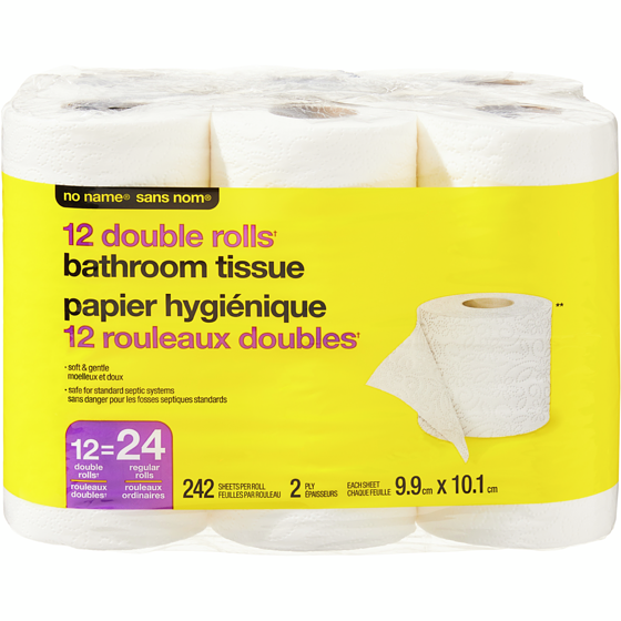 No Name Double Rolls Bathroom Tissue 12 Pack 12 ea, $0.58/1ea