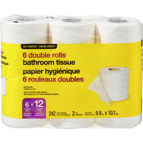 No Name Double Rolls Bathroom Tissue 6 Pack 6 ea, $0.83/1ea
