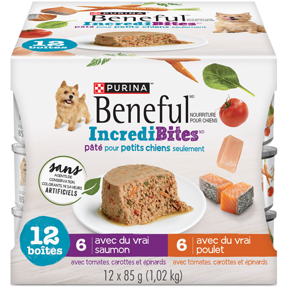 Purina Beneful IncrediBites avec du Vrai Poulet et du Vrai Saumon Pâté pour Petits Chiens Seulement Nourriture pour Chiens 1.02 kg, 1,42 $/100g