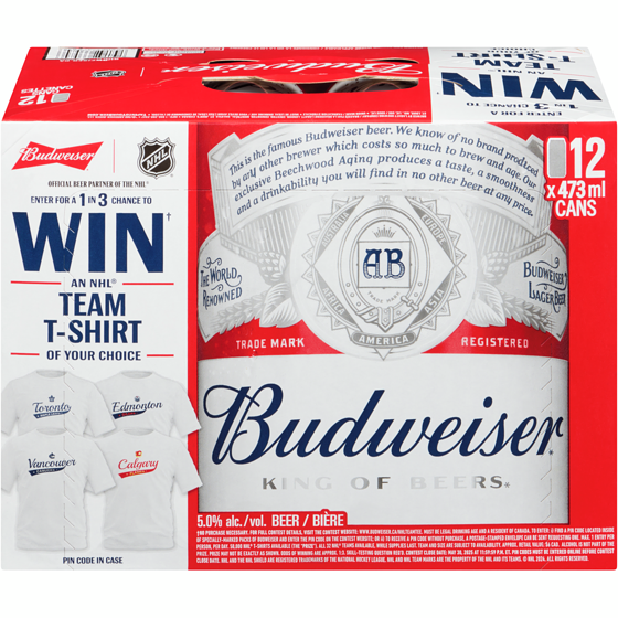 Budweiser Beer (ID required at pick-up) 12x473.0 ml, $0.61/100ml