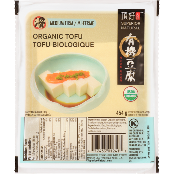 SUPERIOR NATURAL Organic Tofu Medium Firm 454 g, $1.10/100g