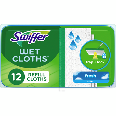 Swiffer Recharges de linges humides pour balai pour balayer et nettoyer les planchers, nettoyant pour planchers multi-surfaces, parfum Frais, 12 unités 12 ea, 0,71 $/1ch