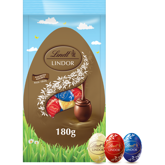 Lindt LINDOR Easter Assorted Chocolate Mini Eggs Pouch 0.18 kg, $5.56/100g