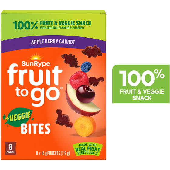SunRype Fruit To Go 100% Fruit & Veggie Snack +Veggie Bites Apple Berry Carrot 112 g, $6.24/100g