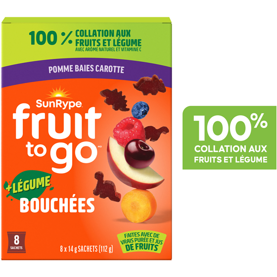 SunRype Fruit to go 100 % collation aux fruits et légume +légume bouchées pomme baies carotte 112 g, 4,90 $/100g
