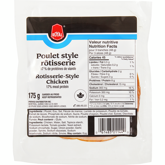 Royal Tranches de poulet style rôtisserie 175 g, 2,57 $/100g